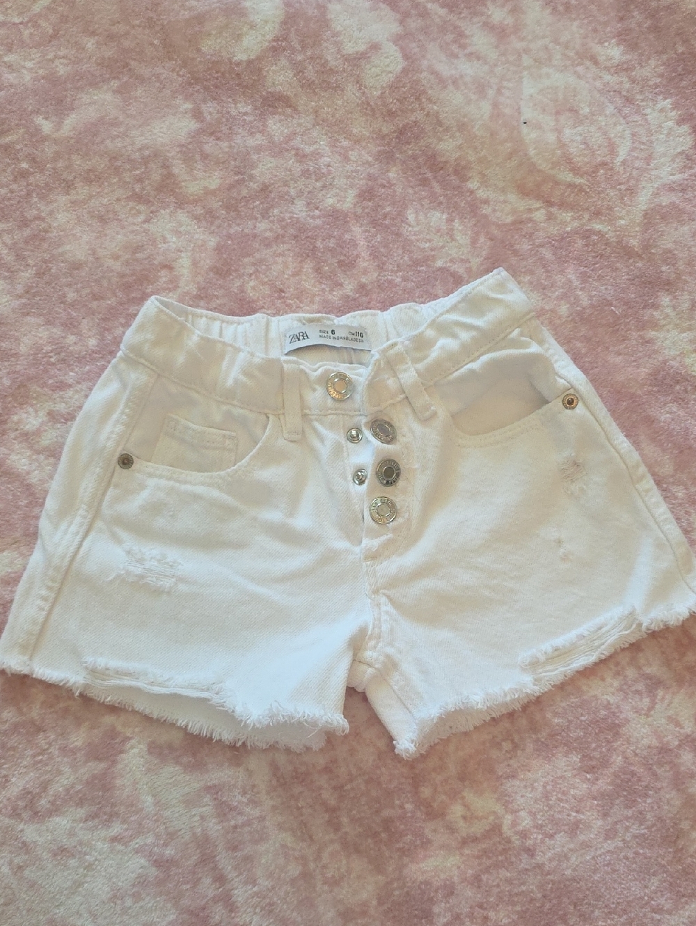 Zara White Distressed Button-Front Denim Shorts